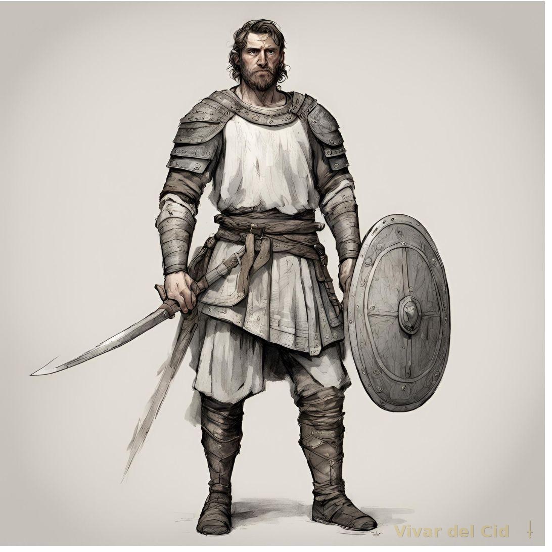 El Cid Campeador con espada y escudo, ilustración